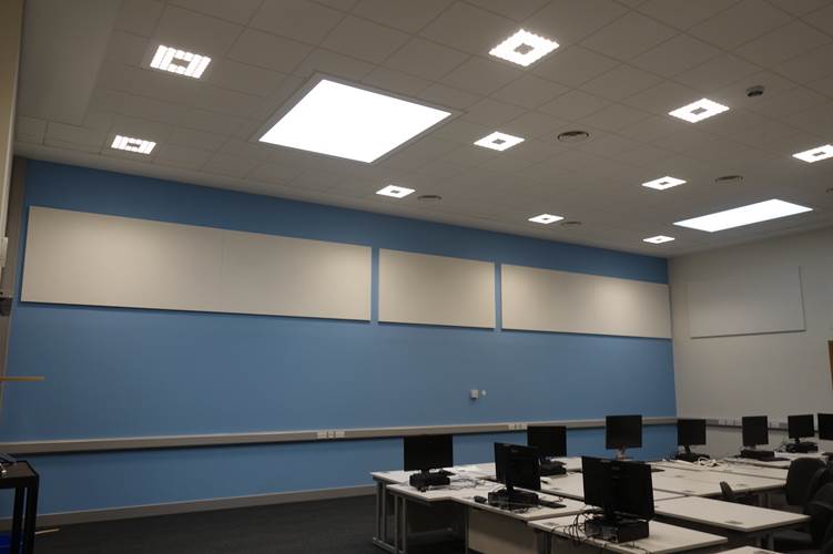 Soundproofing panels in an educational centre.